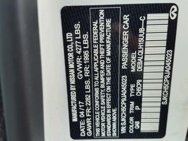 SJKCH5CP9JA045023 - 2018 INFINITI QX30 BASE WHITE photo 10