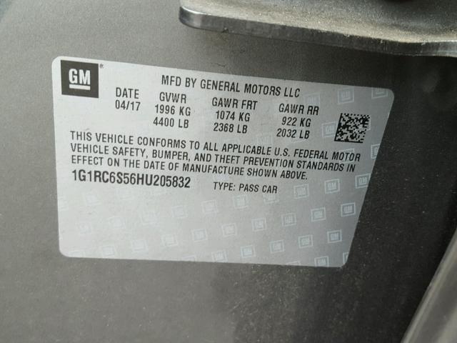 1G1RC6S56HU205832 - 2017 CHEVROLET VOLT LT GRAY photo 10