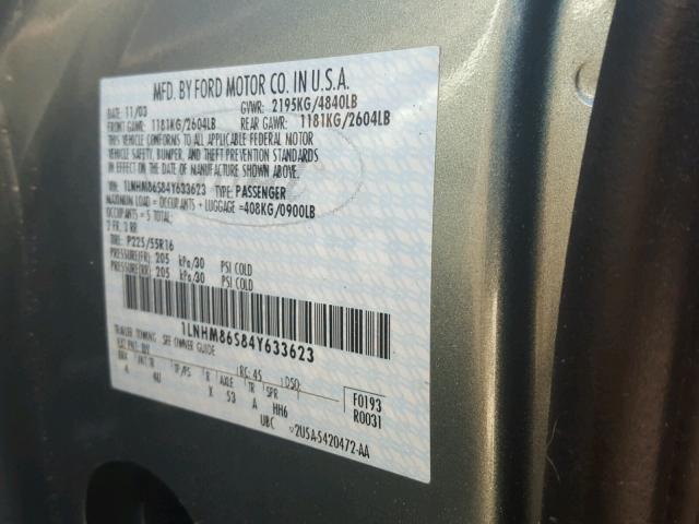 1LNHM86S84Y633623 - 2004 LINCOLN LS 绿色 照片 10