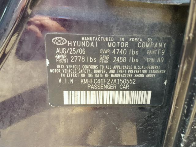 KMHFC46F27A150552 - 2007 HYUNDAI AZERA SE PURPLE photo 10