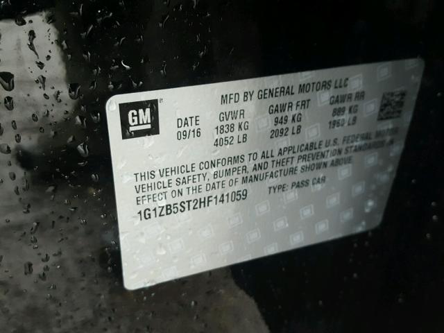 1G1ZB5ST2HF141059 - 2017 CHEVROLET MALIBU LS შავი ფოტო 10