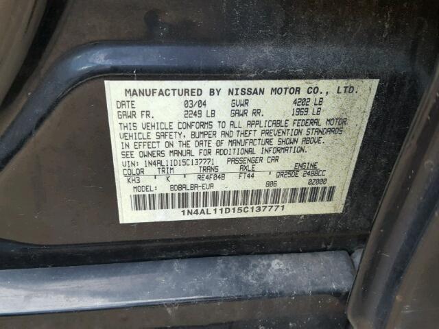 1N4AL11D15C137771 - 2005 NISSAN ALTIMA BLACK photo 10