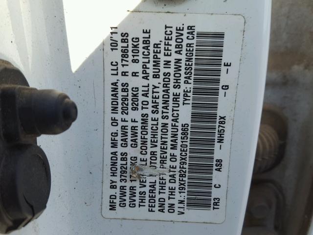 19XFB2F9XCE015865 - 2012 HONDA CIVIC EXL Ağ foto 10