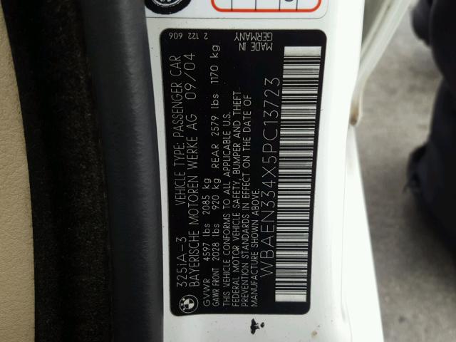 WBAEN334X5PC13723 - 2005 BMW 325 IT WHITE photo 10
