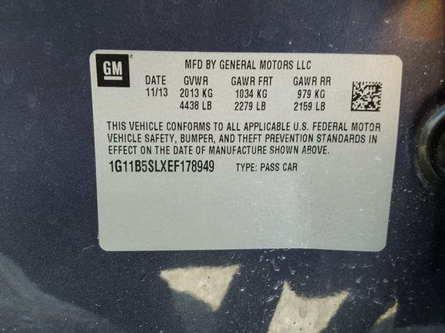 1G11B5SLXEF178949 - 2014 CHEVROLET MALIBU LS ლურჯი ფოტო 10