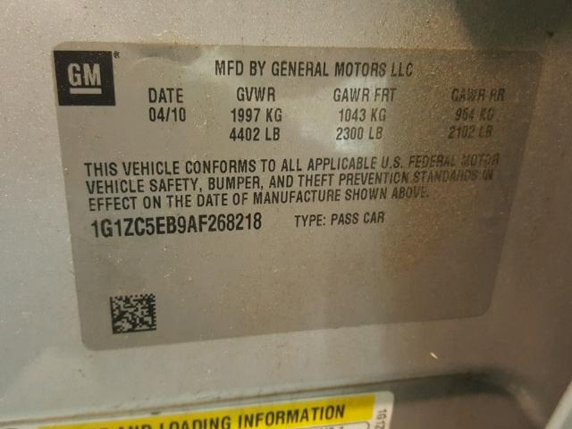 1G1ZC5EB9AF268218 - 2010 CHEVROLET MALIBU 1LT SILVER photo 10