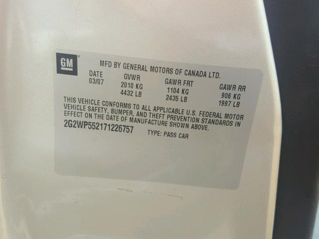 2G2WP552171226757 - 2007 PONTIAC GRAND PRIX SILVER photo 10