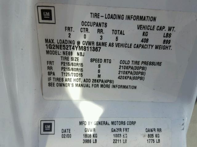 1G2NE52T4YM811367 - 2000 PONTIAC GRAND AM S 白色 照片 10