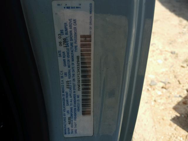 3VWCD21Y13M332948 - 2003 VOLKSWAGEN NEW BEETLE 蓝色 照片 10