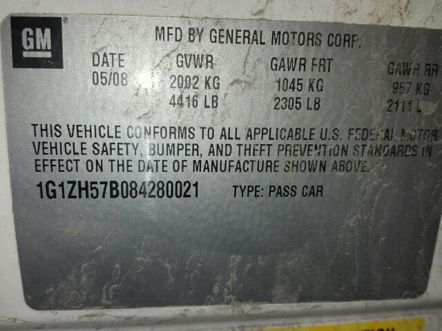 1G1ZH57B084280021 - 2008 CHEVROLET MALIBU 1LT 白色 照片 10