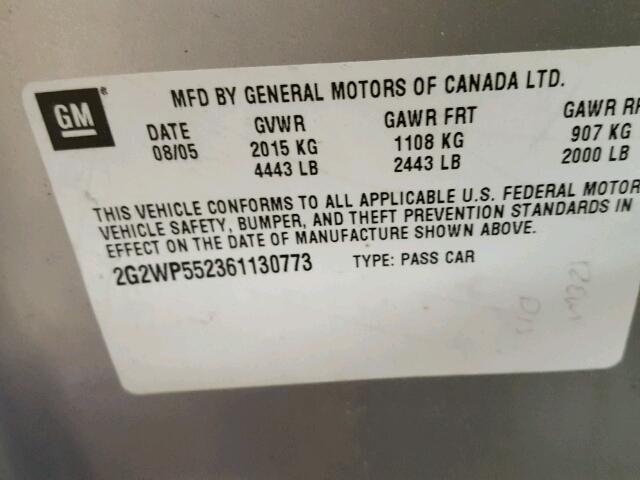 2G2WP552361130773 - 2006 PONTIAC GRAND PRIX SILVER photo 10