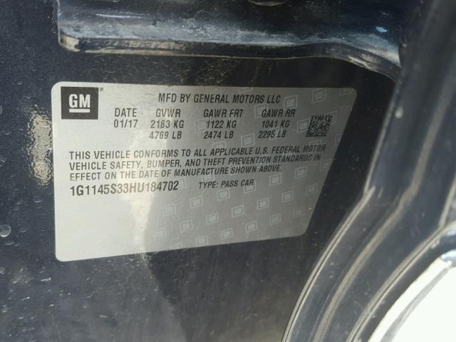 1G1145S33HU184702 - 2017 CHEVROLET IMPALA PRE 蓝色 照片 10