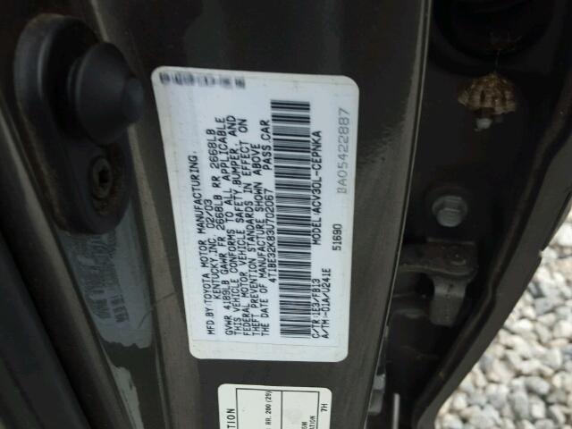 4T1BE32K83U702067 - 2003 TOYOTA CAMRY LE GRAY photo 10