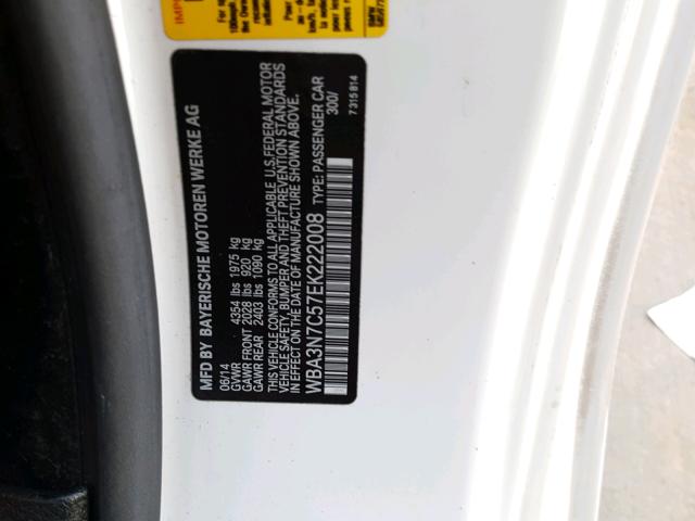 WBA3N7C57EK222008 - 2014 BMW 428 I WHITE photo 10