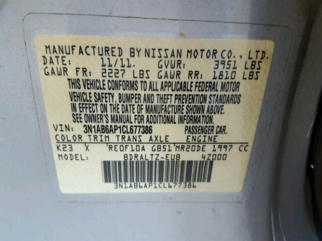 3N1AB6AP1CL677386 - 2012 NISSAN SENTRA 2.0 SILVER photo 10