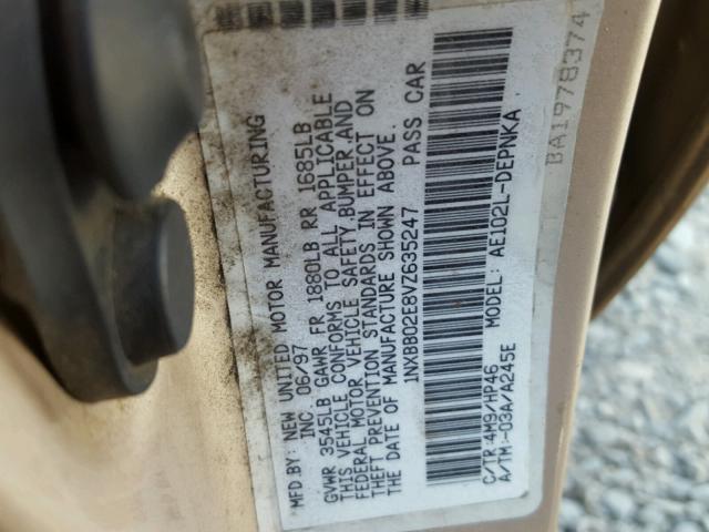 1NXBB02E8VZ635247 - 1997 TOYOTA COROLLA DX TAN photo 10