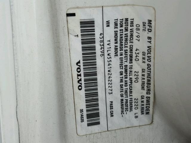 YV1LW5541W2422273 - 1998 VOLVO V70 WHITE photo 10