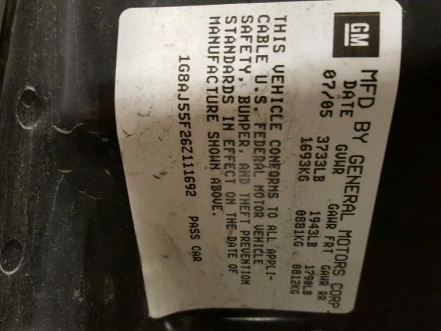 1G8AJ55F26Z111692 - 2006 SATURN ION LEVEL BLACK photo 10