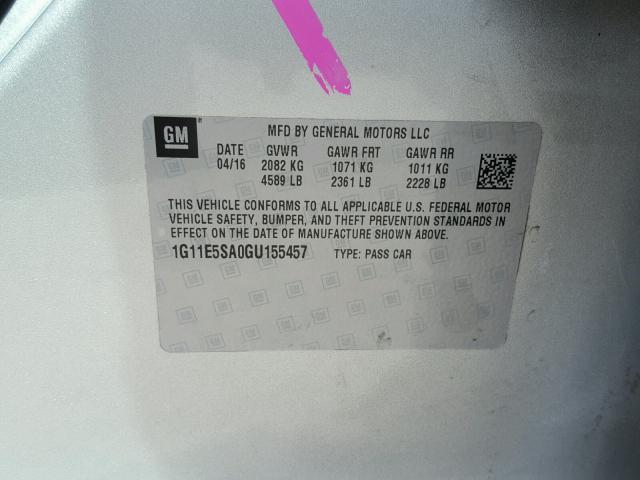 1G11E5SA0GU155457 - 2016 CHEVROLET MALIBU LIM 银色 照片 10