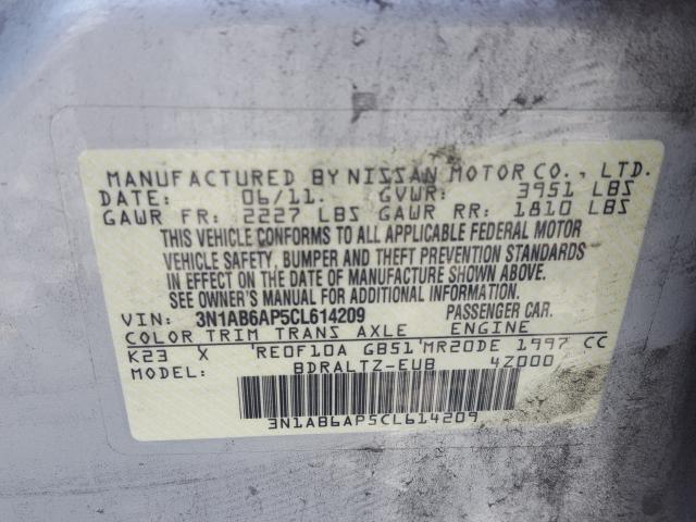 3N1AB6AP5CL614209 - 2012 NISSAN SENTRA 2.0 SILVER photo 10