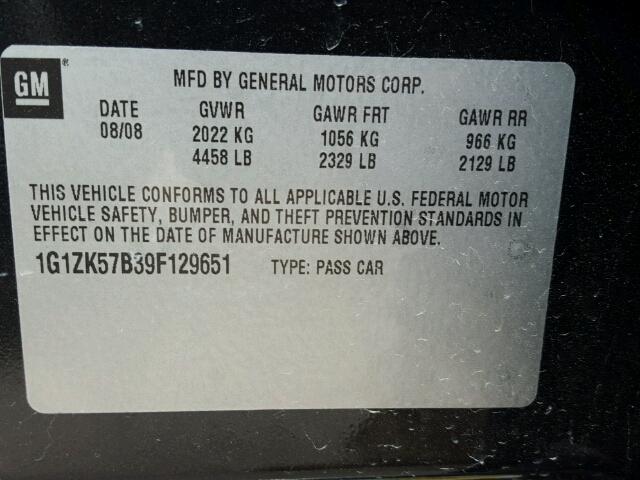 1G1ZK57B39F129651 - 2009 CHEVROLET MALIBU შავი ფოტო 10