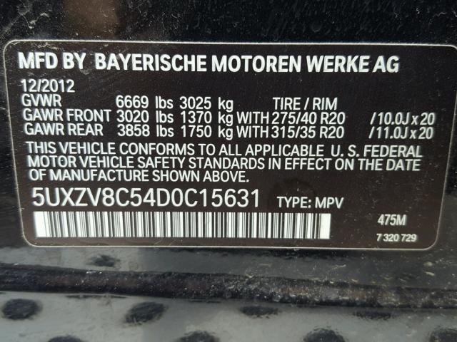 5UXZV8C54D0C15631 - 2013 BMW X5 XDRIVE5 შავი ფოტო 10