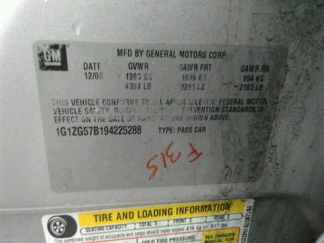 1G1ZG57B194225288 - 2009 CHEVROLET MALIBU LS SILVER photo 10