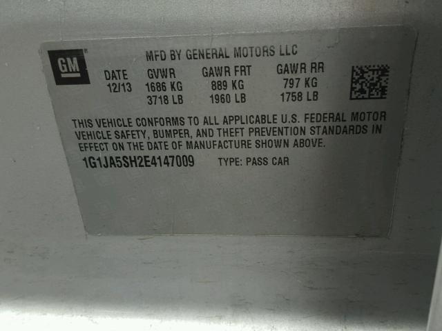 1G1JA5SH2E4147009 - 2014 CHEVROLET SONIC LS GRAY photo 10