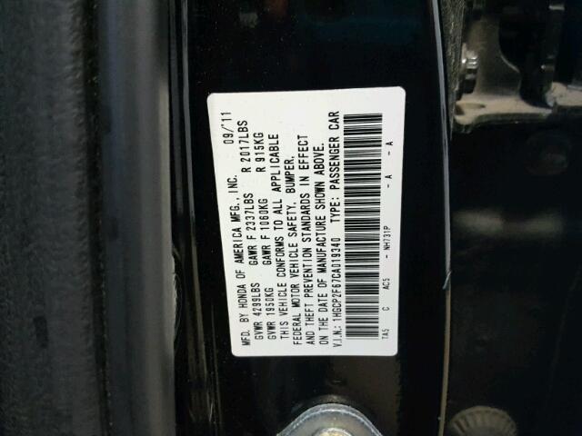 1HGCP2F67CA019340 - 2012 HONDA ACCORD SE BLACK photo 10