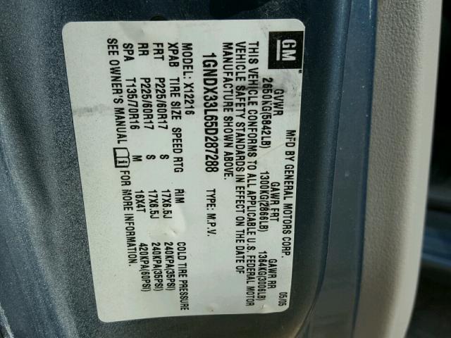 1GNDX33L65D287288 - 2005 CHEVROLET UPLANDER L 灰色 照片 10