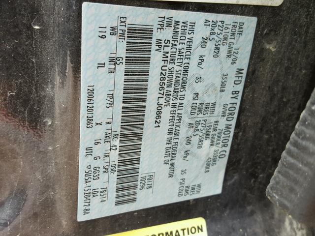 5LMFU28567LJ08621 - 2007 LINCOLN NAVIGATOR BLACK photo 10