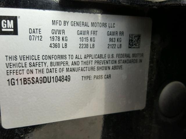 1G11B5SA9DU104849 - 2013 CHEVROLET MALIBU LS BLACK photo 10