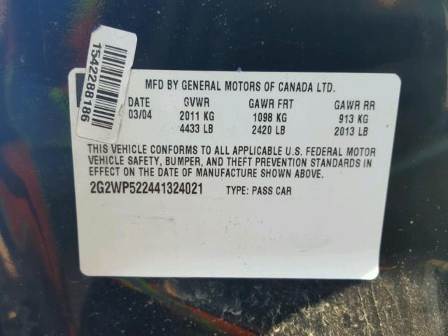 2G2WP522441324021 - 2004 PONTIAC GRAND PRIX BLACK photo 10