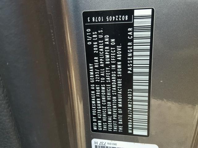 WVWBA7AJ7AW274073 - 2010 VOLKSWAGEN GOLF GRAY photo 10