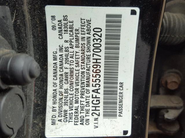 2HGFA55569H700320 - 2009 HONDA CIVIC SI BLACK photo 10