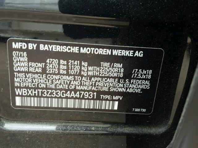 WBXHT3Z33G4A47931 - 2016 BMW X1 XDRIVE2 BLACK photo 10