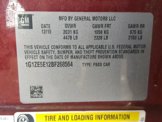 1G1ZE5E12BF268564 - 2011 CHEVROLET MALIBU LTZ 栗色 照片 10