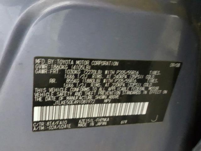 JTLKE50E491081972 - 2009 TOYOTA SCION XB Mavi foto 10