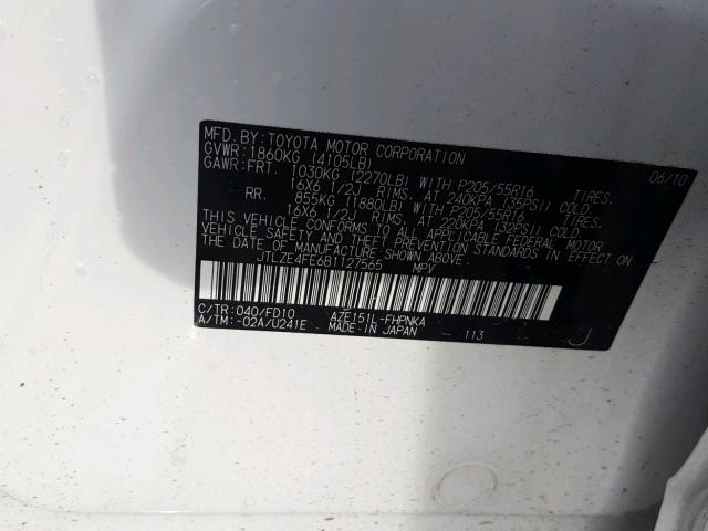 JTLZE4FE6B1127565 - 2011 TOYOTA SCION XB Ақ фото 10