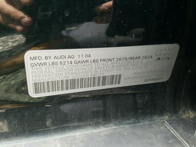 WAUDG74F85N077341 - 2005 AUDI A6 3.2 QUA BLACK photo 10