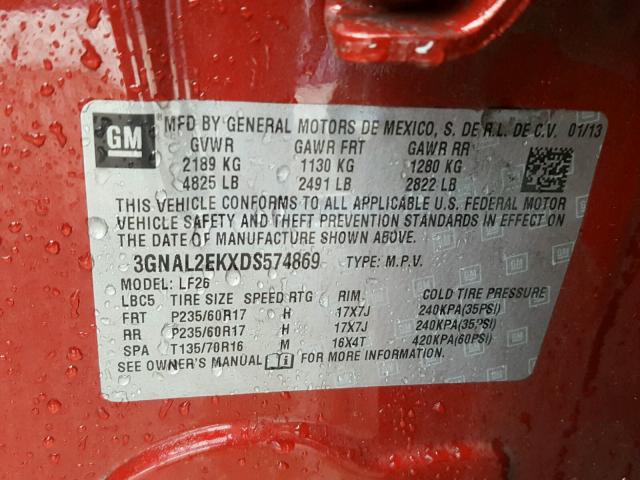 3GNAL2EKXDS574869 - 2013 CHEVROLET CAPTIVA LS 勃艮第红 照片 10