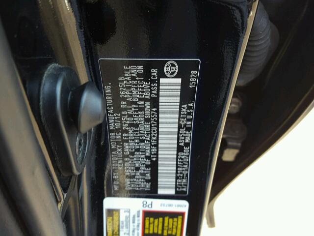 4T1BF1FK2CU175574 - 2012 TOYOTA CAMRY BASE BLACK photo 10