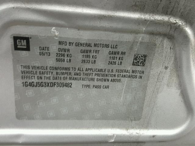 1G4GJ5G3XDF309482 - 2013 BUICK LACROSSE T SILVER photo 10