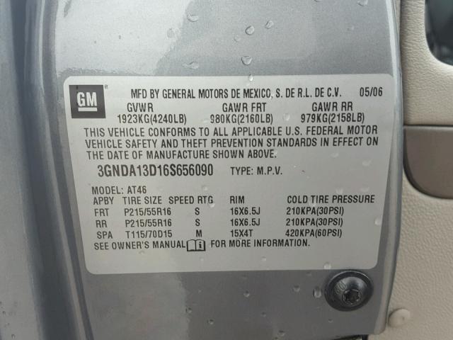 3GNDA13D16S656090 - 2006 CHEVROLET HHR LS GRAY photo 10