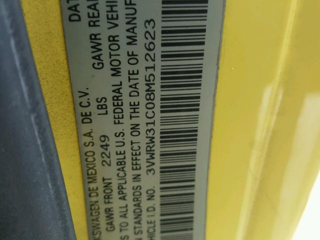 3VWRW31C08M512623 - 2008 VOLKSWAGEN NEW BEETLE 黄色 照片 10