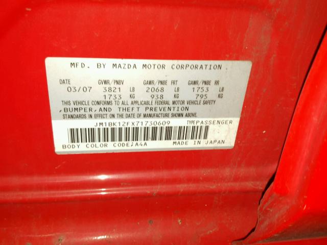 JM1BK12FX71730609 - 2007 MAZDA 3 I RED photo 10