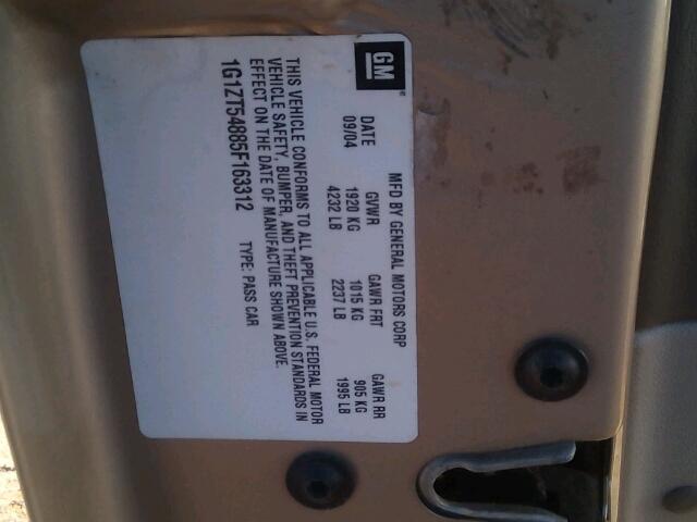 1G1ZT54885F163312 - 2005 CHEVROLET MALIBU LS Qəhvəyi foto 10