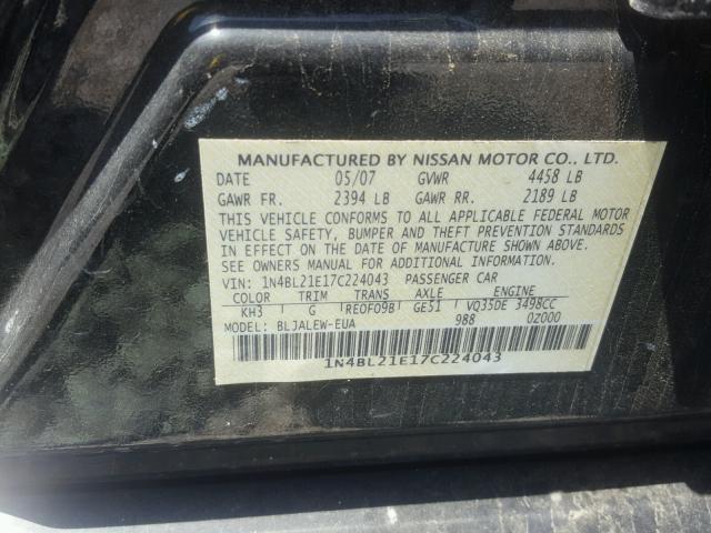 1N4BL21E17C224043 - 2007 NISSAN ALTIMA 3.5 BLACK photo 10