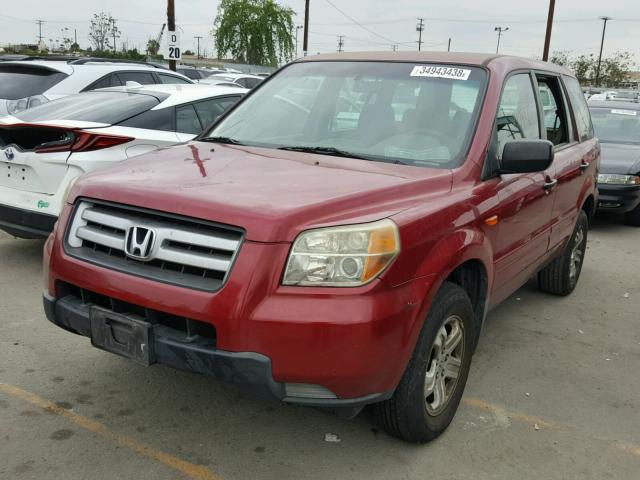 5FNYF28106B044665 - 2006 HONDA PILOT LX MAROON photo 2