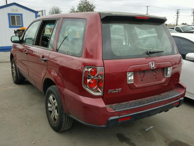 5FNYF28106B044665 - 2006 HONDA PILOT LX MAROON photo 3